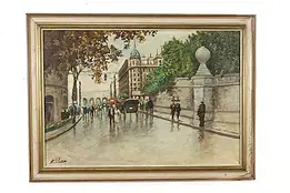 Italian Street Scene Vintage Original Oil Painting, De La Pina 45" #42335