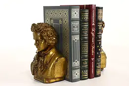 Pair of Vintage Bronze Beethoven Bust Musical Sculpture Bookends  #42372