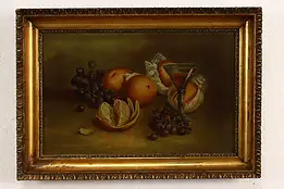 Victorian Antique Still Life Fruit & Glass Original Oil Painting 24.5" #41442