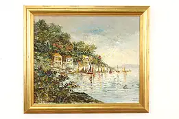 Italian Mediterranean Scene Vintage Original Oil Painting, Velosi 28.5" #39913