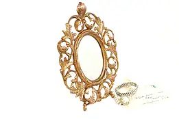 Victorian Antique Bronze Finish Ornate Wall Hanging or Tabletop Mirror #42085