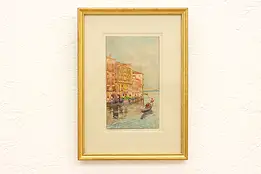 Venice Canal & Gondola Antique Original Watercolor Painting Signed 13.5" #42091