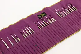Set of 27 Traveling Dentist Vintage Dental Tools, Purple Bag, ClevDent  #42541