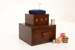 Victorian Antique Mahogany Sewing Caddy, Jewelry Drawer & Pin Cushion #39900