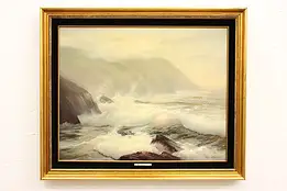 California Coastline Vintage Original Oil Painting, Page 35.5"  #41648