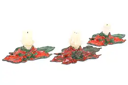 Set of 3 Poinsettia Christmas Floral Cast Iron Candleholders #42691