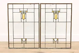 Pair Craftsman Antique Architectural Salvage Leaded Stained Glass Windows #42778