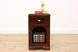 Art Deco Vintage Figured Walnut Nightstand or End Table, Bakelite Pulls #41744