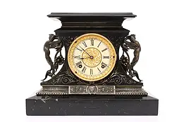 Victorian Antique Iron Clock Ansonia NY Pat 1882  #39527