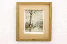 Birch Tree in Forest Antique Original Watercolor Painting, Harlow 19" #41056