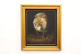 Portrait of Prowling Lion Vintage Original Oil Painting, Cutrona 32" #42510
