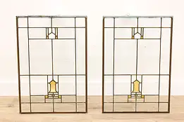 Pair Arts & Crafts Mission Antique Salvage Craftsman Leaded Windows #42776