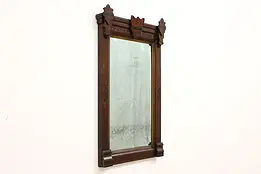 Victorian Eastlake Antique Carved Walnut Wall or Hall Mirror #43141