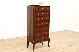 French Antique Rosewood & Mahogany Lingerie Chest Semainier, Marble Top #38964