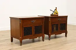 Pair of Walnut & Brass Vintage Nightstands, End or Side Tables, Henredon #43287