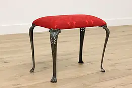 Classical Antique Iron Hall or Bedroom Bench, Lion Paws, New Upholstery #42482