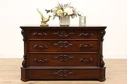 Victorian Carved Walnut & Rosewood Antique Dresser, Hall or Linen Chest #36092