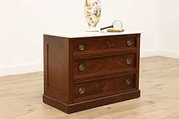 Victorian Antique Carved Walnut Linen Chest or Nightstand, Marble Top #36492