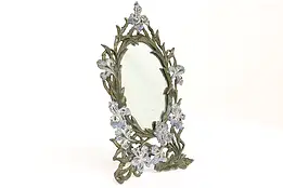 Art Nouveau Antique Cast Iron & Painted Floral Tabletop Mirror #43492