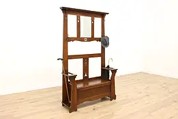 Arts & Crafts Mission Oak Antique Craftsman Hall Stand, Storage Bench #43545