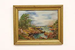 Rocky River and Ocean Vintage Original Oil Painting, W. S. Tufts 20" #42928