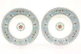 Pair of Turquoise Florentine China Vintage 8" Dinner Bowls #43719