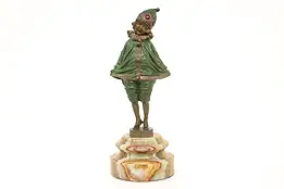 Art Deco Child Harlequin Bronze Antique Sculpture, Onyx Base, Chiparus #43594