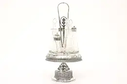 Victorian Silverplate Antique Crystal Cruet Castor Set, Reed & Barton #42358