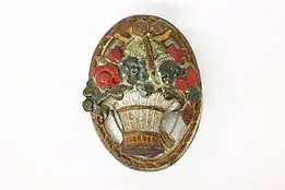 Victorian Salvage Antique Cast Iron Painted Flower Basket Door Knocker #42420