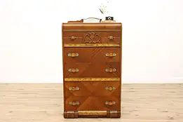 Art Deco Vintage Waterfall Highboy Tall Chest or Dresser, Bakelite Mirror #43247