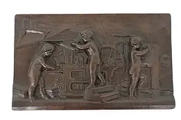 Victorian Leather Antique Panel or Wall Plaque Cherubs in Book Bindery #43782