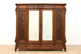 Italian Renaissance Antique Carved Walnut Armoire, Closet or Wardrobe #36021