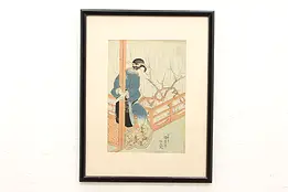 Japanese Antique Ukiyo-e Style Geisha & Letter Woodblock Print 22" #43400