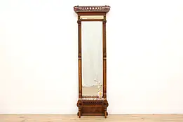 Victorian Eastlake Antique Walnut & Burl Pier Hall Mirror, Marble Shelf #43745