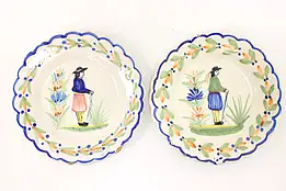 Pair of Hand Painted Vintage Henriot Quimper B & B Plates Brittany France #43902