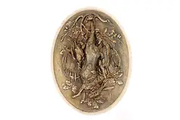 Bronze Overlay Sculpture Antique French Wall Plaque, Game Rabbit & Birds #43748