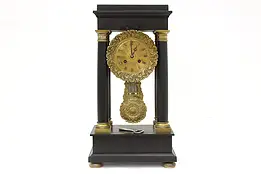 French Antique Slate & Brass Pillar Mantel Clock, Japy Freres #39099