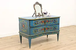 Scandinavian Antique 1800s Farmhouse Pine Dresser or Chest, Rosemaling #44162