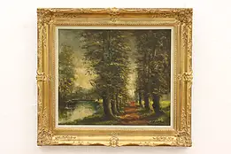 Forest Path & River Vintage Original Oil Painting, Bosmans 37" #44276
