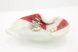 Murano Venetian Italian Art Glass Sculpture Bowl Red White & Gold Swirl #44382