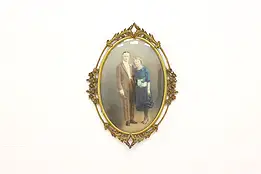 Portrait Antique Oval Brass Frame with Roses, Convex Glass #43793