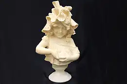 Girl Opening an Orange Statue Alabaster Antique Victorian Sculpture #44120