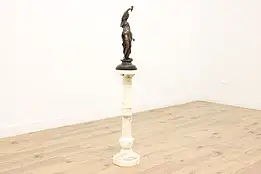 Classical Vintage Carved  Alabaster Plant Pedestal Sculpture Stand #44269