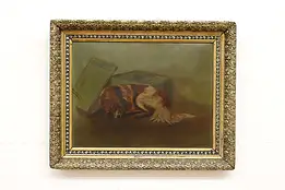 Victorian Stray Dog Portrait Antique Original Oil Painting 31.5" #44083