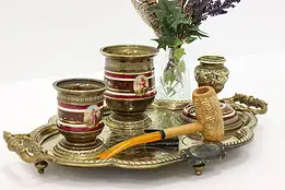 Neoclassical Antique Bronze and Enamel Smoking or Desk Set, Cherubs #44551