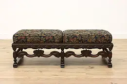 Tudor Design Vintage Carved Oak Bedroom or Hall Bench #44562