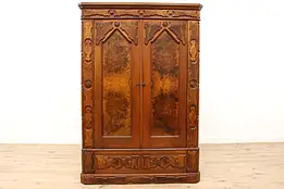 Victorian Antique Walnut Farmhouse Armoire, Wardrobe, or Closet #44456