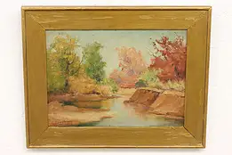 Trees Along Riverbank Original Oil Painting Sarkis Erganian 15.5" #43737