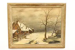 Snowy Farm Dutch Original Vintage Oil Painting by Kees Van Berk 36" #44650