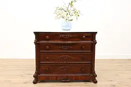 Victorian Antique Carved Rosewood Dresser Hall or Linen Chest, Marble Top #44900